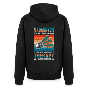 Worlds Okayest Badminton Player Retro Badminton - Unisex Premium Bio Zip Hoodie - Schwarz - Hinten - Nico (187cm)