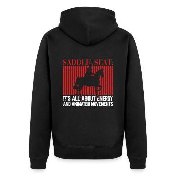 Saddle : Es geht um Energie und animierte - Unisex Premium Bio Zip Hoodie - Schwarz - Hinten - Nico (187cm)