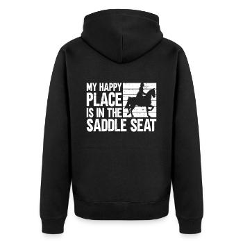 My Happy Place Is In the Saddle - Saddle - Unisex Premium Organic Zip Hoodie - black - Back - Nico (187cm)