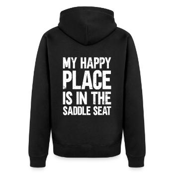 My Happy Place Is In the Saddle - Saddle - Unisex Premium Organic Zip Hoodie - black - Back - Nico (187cm)