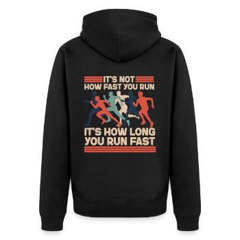 Running Runner Half Marathon It's - Unisex Premium Bio Zip Hoodie - Schwarz - Hinten - Nico (187cm)