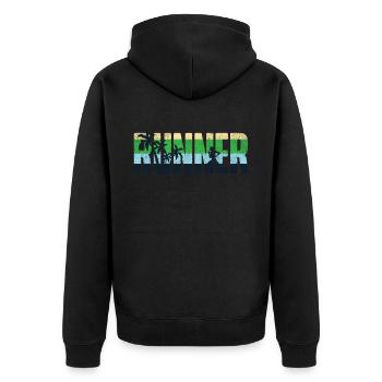 Running Runner Half Marathon Retro - Unisex Premium Organic Zip Hoodie - black - Back - Nico (187cm)