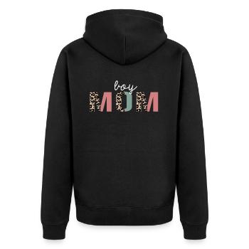 boy mom Leopard Print Funny Gift - Unisex Premium Organic Zip Hoodie - black - Back - Nico (187cm)