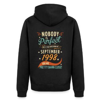 Personne n’est parfait né en septembre 1998 - Veste à capuche bio Premium Unisexe - noir - Dos - Nico (187cm)
