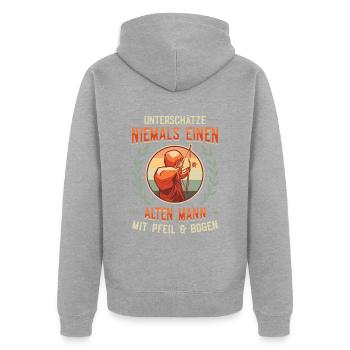 Old man With bow and arrow, archery. - Unisex Premium Organic Zip Hoodie - heather grey - Back - Nico (187cm)