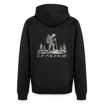 Der Weg ist das Ziel Wandern Wanderer Trekking - Unisex Premium Bio Zip Hoodie - Schwarz - Hinten - Nico (187cm)