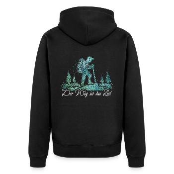 Der Weg ist das Ziel Pilger Pilgern Jacobsweg - Unisex Premium Bio Zip Hoodie - Schwarz - Hinten - Nico (187cm)