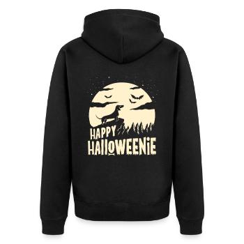 Funny Weiner Dog Moon Dachshund Halloween Gift - Unisex Premium Organic Zip Hoodie - black - Back - Nico (187cm)