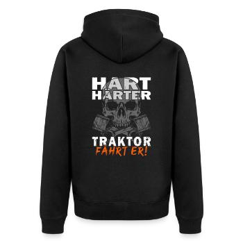 Hart Härter Traktor fährt er - Bauern - Landwirt - Unisex Premium Bio Zip Hoodie - Schwarz - Hinten - Nico (187cm)