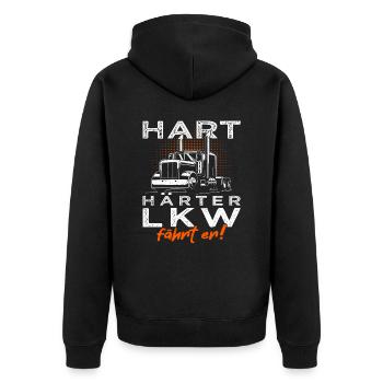Hart Härter LKW Fährt Er - Trucker - LKW Fahrer - Unisex Premium Bio Zip Hoodie - Schwarz - Hinten - Nico (187cm)