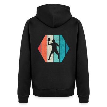Retro Ultimate Frisbee Flying Disc Sport - Unisex Premium Bio Zip Hoodie - Schwarz - Hinten - Nico (187cm)
