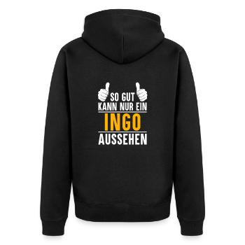 Ingo Vorname Name Geschenk - Unisex Premium Bio Zip Hoodie - Schwarz - Hinten - Nico (187cm)