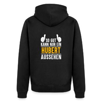 Hubert Vorname Name Geschenk - Unisex Premium Bio Zip Hoodie - Schwarz - Hinten - Nico (187cm)