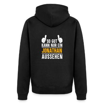 Jonathan Vorname Name Geschenk - Unisex Premium Bio Zip Hoodie - Schwarz - Hinten - Nico (187cm)