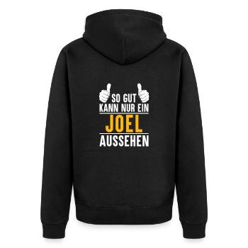 Joel Vorname Name Geschenk - Unisex Premium Bio Zip Hoodie - Schwarz - Hinten - Nico (187cm)