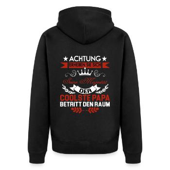 Achtung Erheben Sie Sich Seine Majestät Der Papa - Unisex Premium Bio Zip Hoodie - Schwarz - Hinten - Nico (187cm)