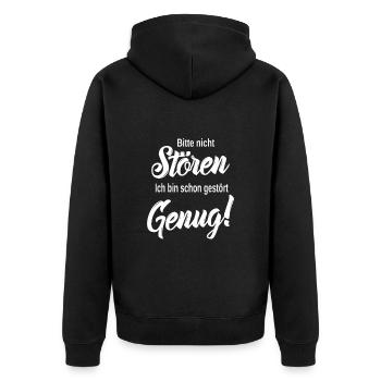 Bitte Nicht Stören Ich Bin Schon Gestört Genug - Unisex Premium Bio Zip Hoodie - Schwarz - Hinten - Nico (187cm)