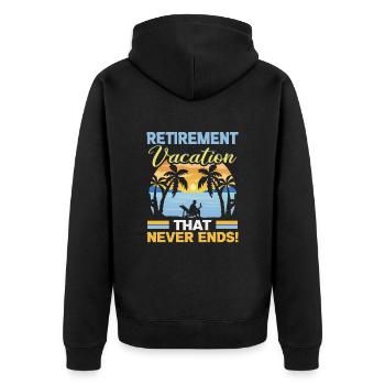 Pensionierung Geschenkidee Rente Arbeitskollege - Unisex Premium Bio Zip Hoodie - Schwarz - Hinten - Nico (187cm)