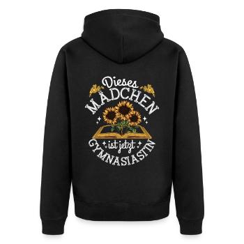 Einschulung Gymnasium Mädchen - Unisex Premium Bio Zip Hoodie - Schwarz - Hinten - Nico (187cm)