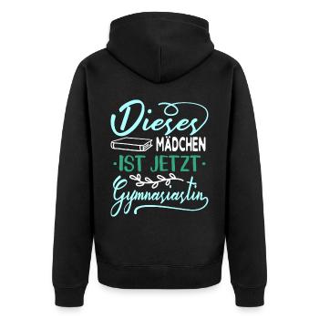 Einschulung Gymnasium Mädchen - Unisex Premium Bio Zip Hoodie - Schwarz - Hinten - Nico (187cm)