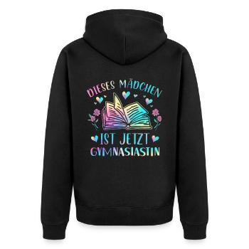 Einschulung Gymnasium Mädchen - Unisex Premium Bio Zip Hoodie - Schwarz - Hinten - Nico (187cm)