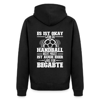Handball Sport Handballspieler Handballer Sportler - Unisex Premium Bio Zip Hoodie - Schwarz - Hinten - Nico (187cm)