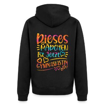 Einschulung Gymnasium Mädchen - Unisex Premium Bio Zip Hoodie - Schwarz - Hinten - Nico (187cm)