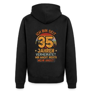 Leinenhochzeit 35 Jahre Verheiratet Hochzeitstag - Unisex Premium Bio Zip Hoodie - Schwarz - Hinten - Nico (187cm)