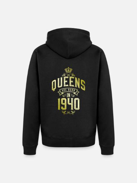Queens born in 1940 - Unisex Premium Organic Zip Hoodie - black