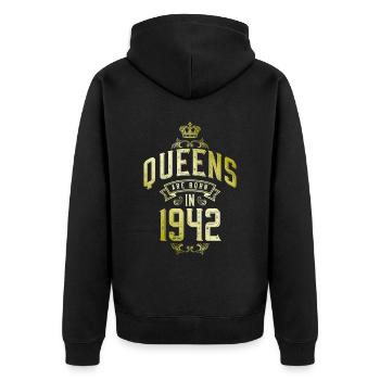 Queens born in 1942 - Unisex Premium Organic Zip Hoodie - black - Back - Nico (187cm)