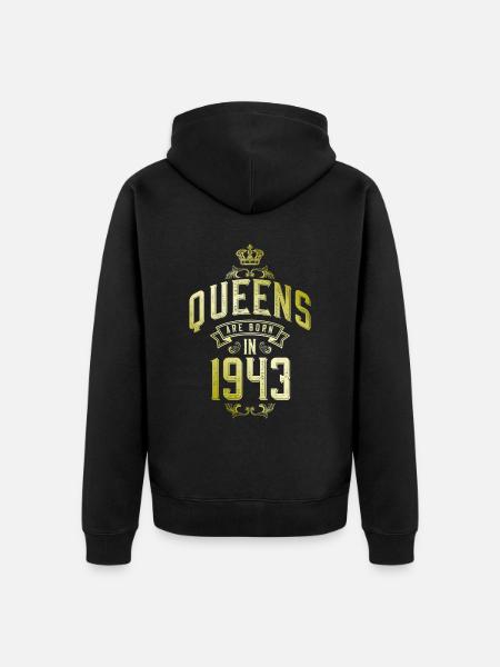 Queens born in 1943 - Unisex Premium Organic Zip Hoodie - black