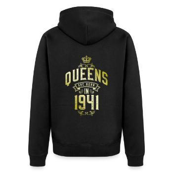 Queens born in 1941 - Unisex Premium Organic Zip Hoodie - black - Back - Nico (187cm)