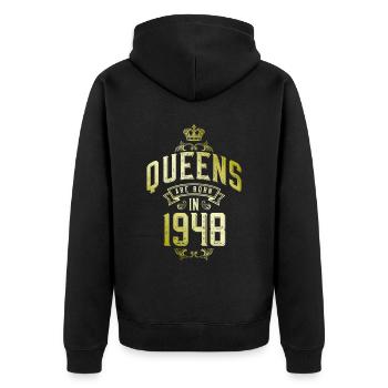 Queens born in 1948 - Unisex Premium Organic Zip Hoodie - black - Back - Nico (187cm)
