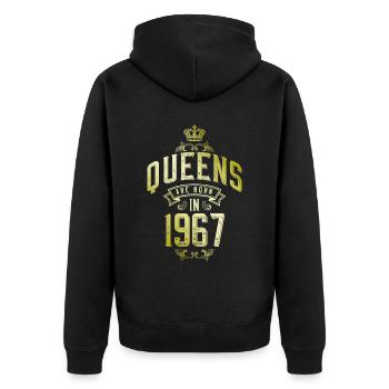 Queens born in 1967 - Unisex Premium Bio Zip Hoodie - Schwarz - Hinten - Nico (187cm)