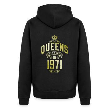 Queens born in 1971 - Unisex Premium Bio Zip Hoodie - Schwarz - Hinten - Nico (187cm)