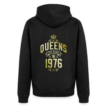 Queens born in 1976 - Unisex Premium Organic Zip Hoodie - black - Back - Nico (187cm)