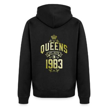 Queens born in 1983 - Unisex Premium Bio Zip Hoodie - Schwarz - Hinten - Nico (187cm)