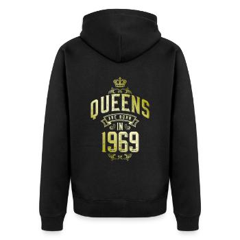Queens born in 1969 - Unisex Premium Organic Zip Hoodie - black - Back - Nico (187cm)