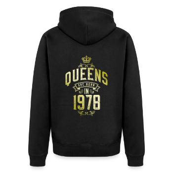 Queens born in 1978 - Unisex Premium Bio Zip Hoodie - Schwarz - Hinten - Nico (187cm)