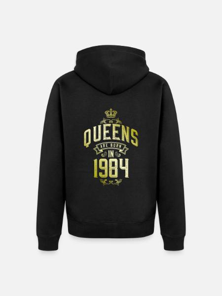 Queens born in 1984 - Unisex Premium Organic Zip Hoodie - black