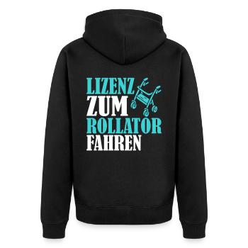 Rentner Rollator fahren Rente - Unisex Premium Bio Zip Hoodie - Schwarz - Hinten - Nico (187cm)