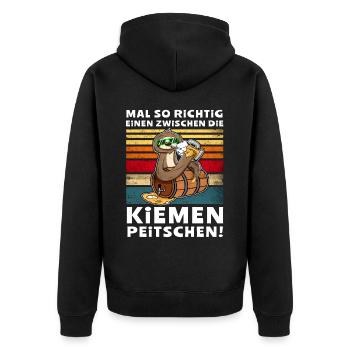 Bier Kiemen Peitschen Faultier Trinksprüche - Unisex Premium Bio Zip Hoodie - Schwarz - Hinten - Nico (187cm)