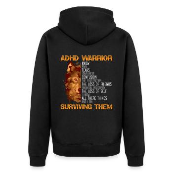 ADHD Warrior Embrace Neurodiversity ADHD Awareness - Unisex Premium Organic Zip Hoodie - black - Back - Nico (187cm)