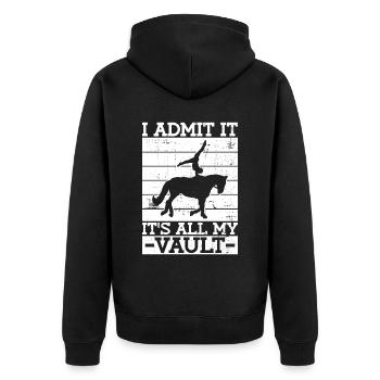 Ich gebe es zu. Es ist alles mein Voltigieren. - - Unisex Premium Bio Zip Hoodie - Schwarz - Hinten - Nico (187cm)