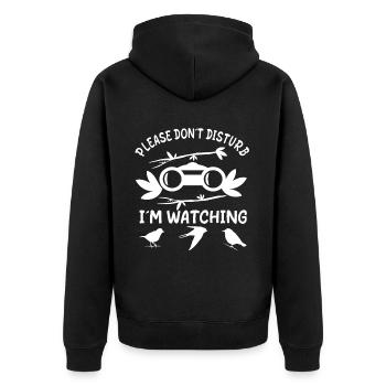 Ornithologist - Dont Disturb Im Bird Watching - Unisex Premium Bio Zip Hoodie - Schwarz - Hinten - Nico (187cm)