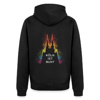 Kölner Dom Regenbogenfahne Gay LGBTQ Pride - Unisex Premium Bio Zip Hoodie - Schwarz - Hinten - Nico (187cm)