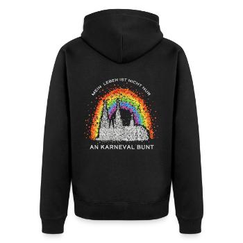 Kölner Dom Karneval 5. Jahreszeit Regenbogenfahne - Unisex Premium Bio Zip Hoodie - Schwarz - Hinten - Nico (187cm)