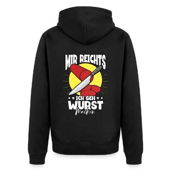 Fleischer Metzger - Unisex Premium Bio Zip Hoodie - Schwarz - Hinten - Nico (187cm)
