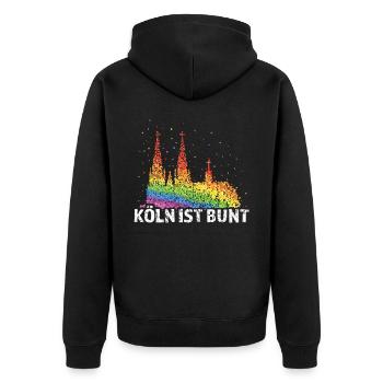 Kölner Dom Regenbogenfahne Pride LGBTQ Homosexuell - Unisex Premium Bio Zip Hoodie - Schwarz - Hinten - Nico (187cm)