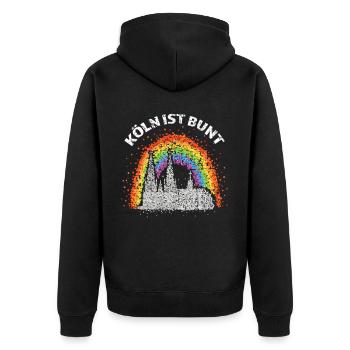 Kölner Dom Regenbogenfahne Transgender Homosexuell - Unisex Premium Bio Zip Hoodie - Schwarz - Hinten - Nico (187cm)